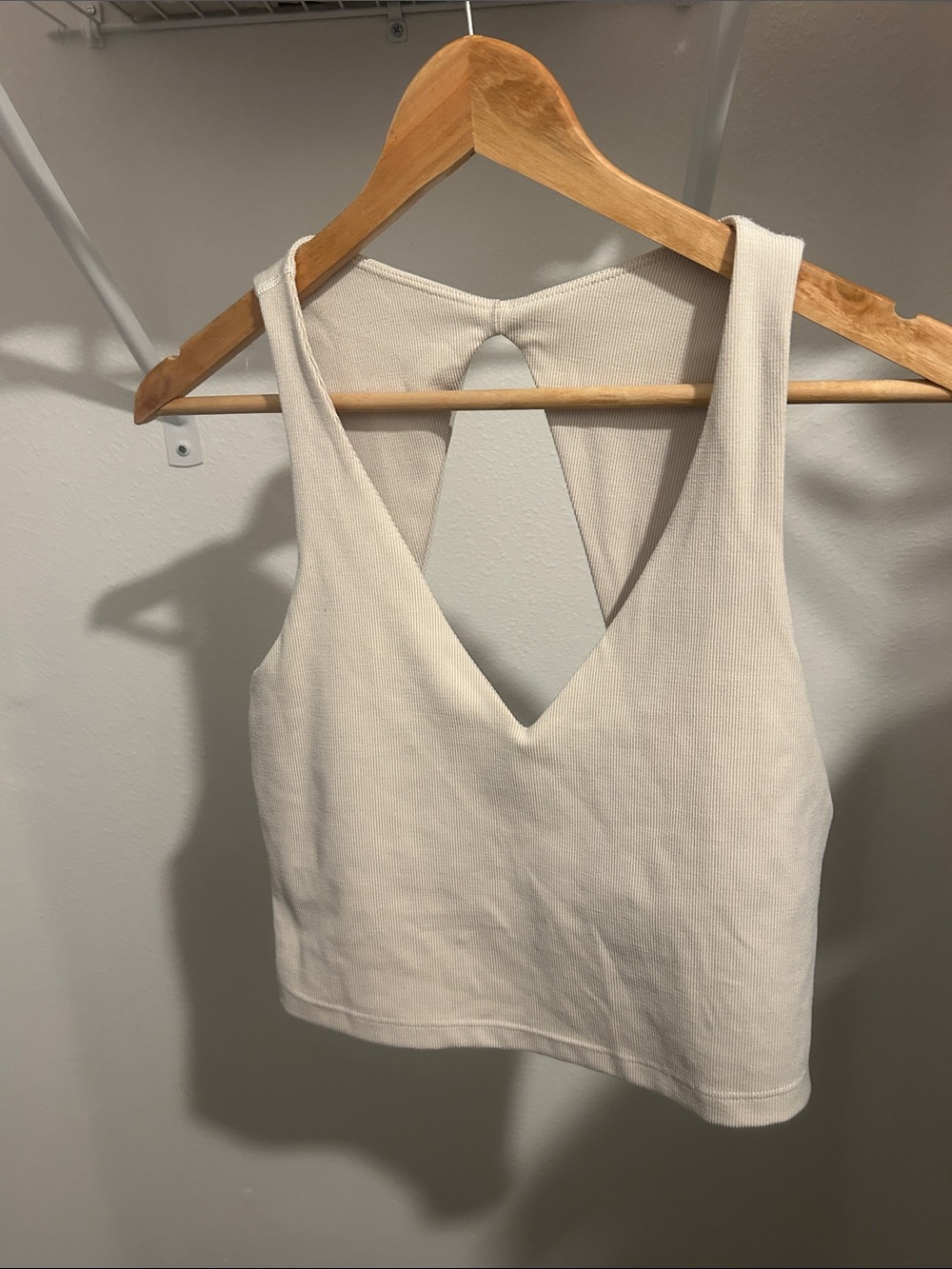 Beyond Yoga Cream Ribbed V-Neck Cutout Crop Tank
